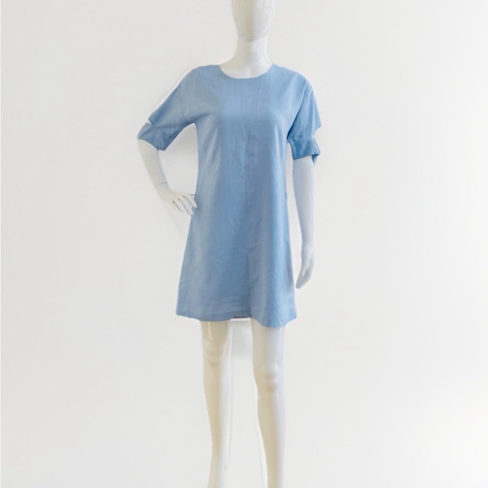 Pinkyotto Linen Blend Mini Dress – Baby Blue Shift, Size Small